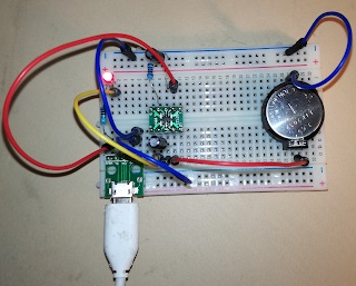 MCP73831 based battery charger on breadboard