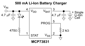 MCP73831 typical application diagram